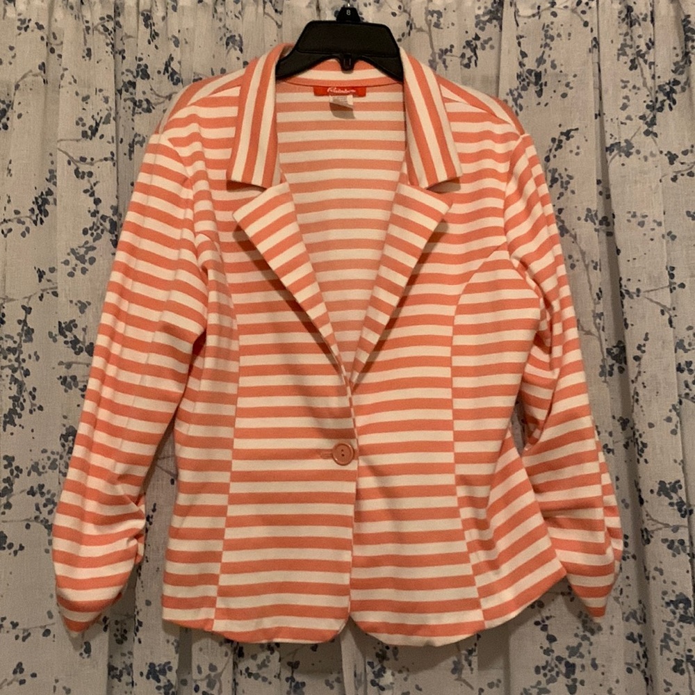 thrifted coral and white striped women’s blazer
